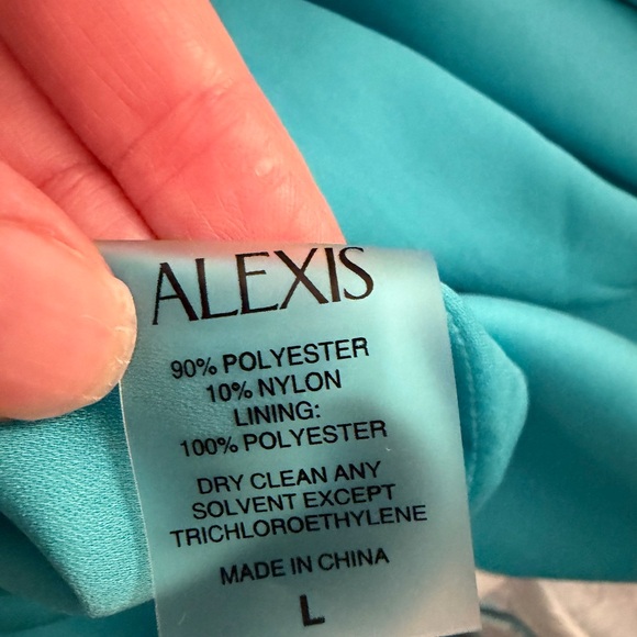 EUC Alexis Delphine Sash-Tie Embroidered Jacquard Midi Dress Tuscan Blue Sz L - Picture 8 of 8